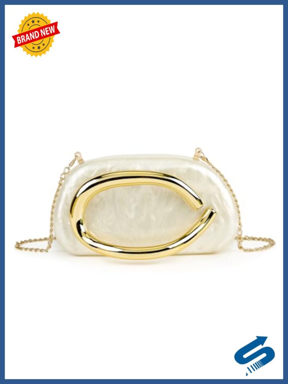 Acrylic Clutch Purse with Metal Handle and Crossbody Chain for Wedding